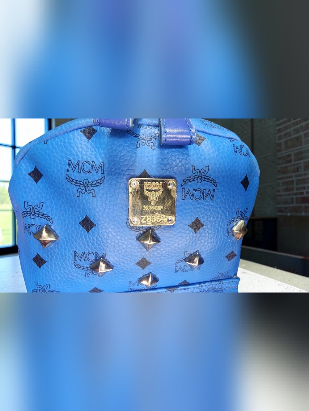 MCM Stark Studded Backpack In Vibrant Blue Visetos Coated Canvas - Picture 2 of 16